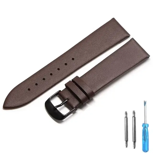Bracelet de montre en cuir de vache véritable, 18mm 20mm 22mm, mince et lisse, adapté aux montres in