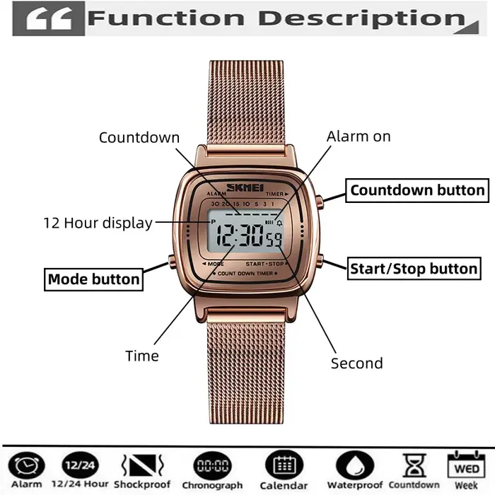 Skmei femmes Bracelet robe montres marque de luxe Bracelet en acier inoxydable mode étanche numériqu