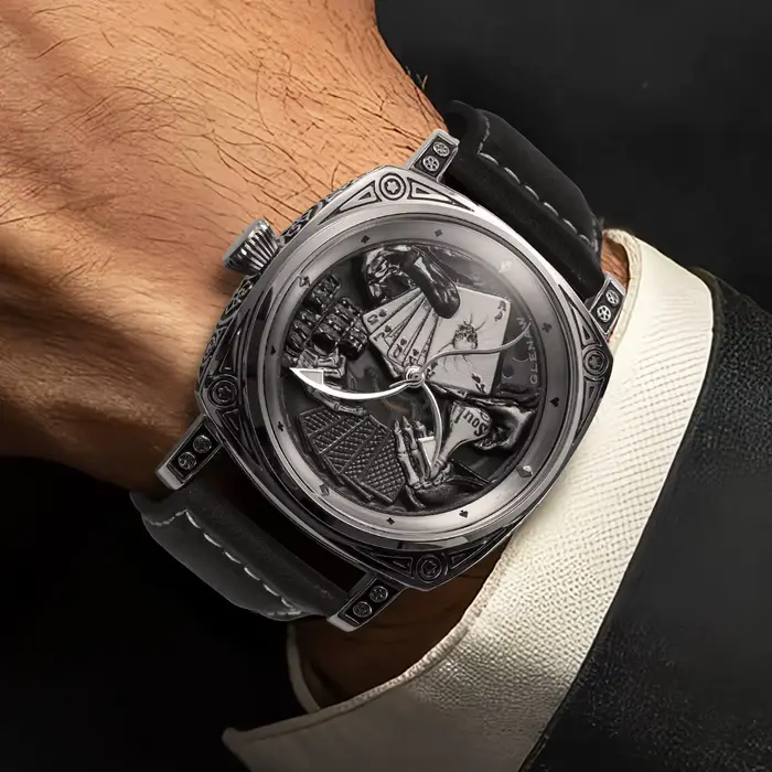 Montre Glenaw Poker Série Top en acier inoxydable pour homme résistante à l'eau et au choc mode et décontracté occasions spéciales et quotidiennes