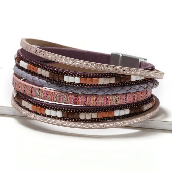 Bracelet en cuir multicouche confortable