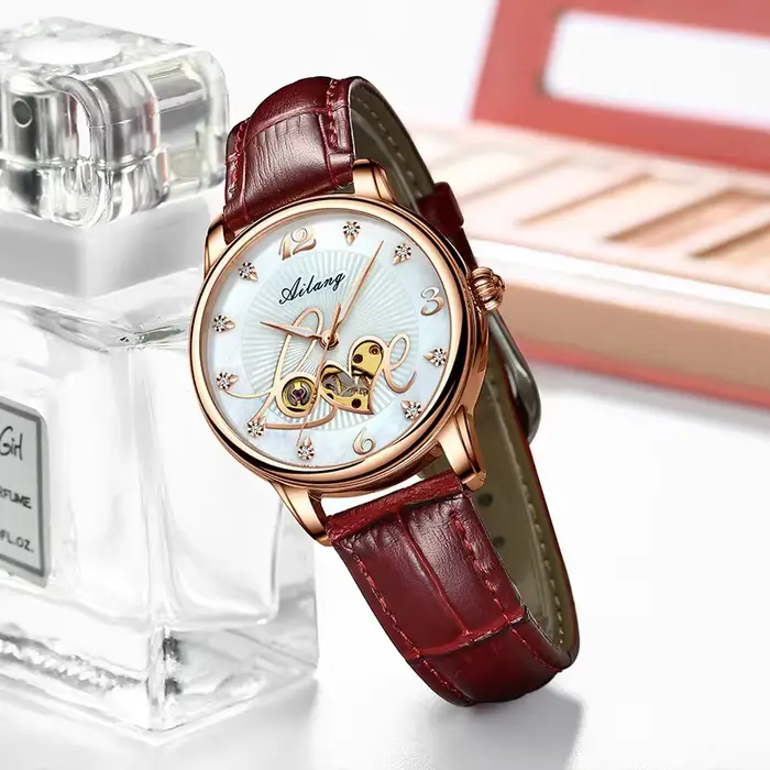 Montre-bracelet mécanique automatique Love Luxury Skeleton Ailang pour femme