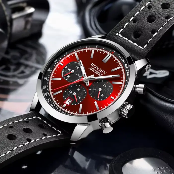 Chronographe de luxe multifonctionnel homme d'affaires montres marque Vintage tendance étanche ceinture Quartz horloge Relojes Para Hombre