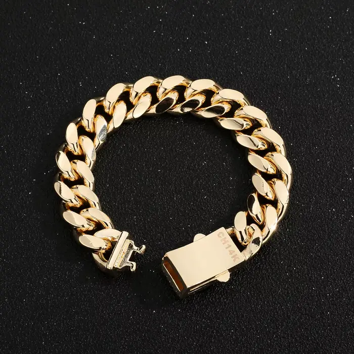 Bracelet Monaco en laiton plaqué or 14K avec zircone cubique pour homme et femme styles hip-hop rock occasions spéciales