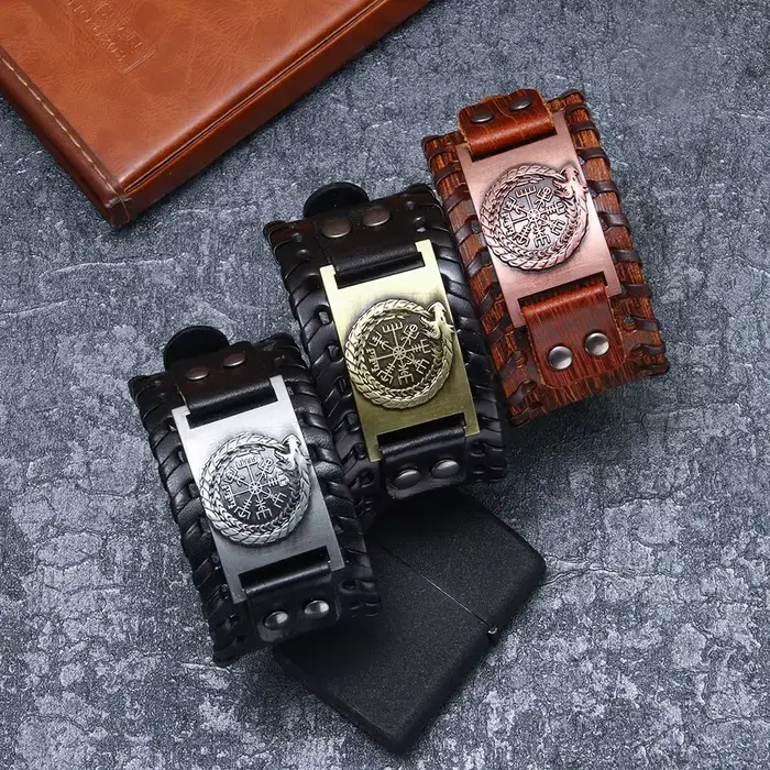 Bracelet à breloques en cuir large pour hommes et femmes