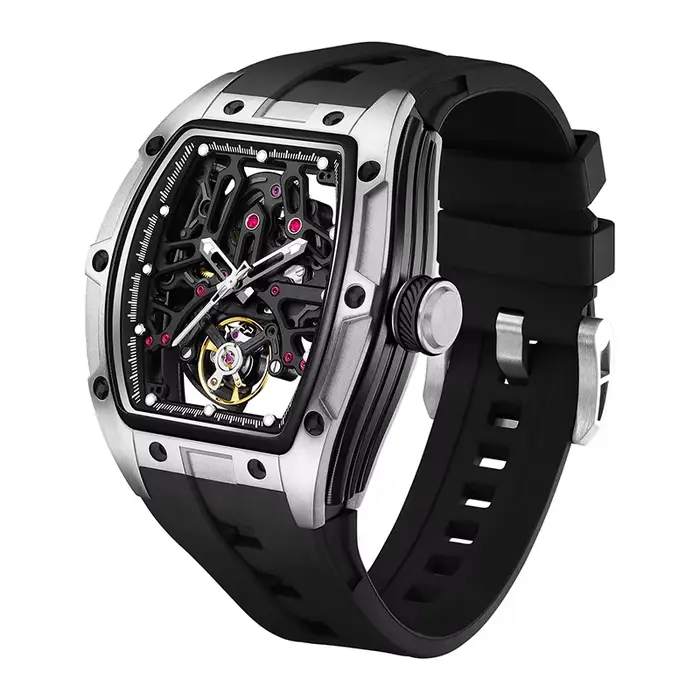 Montres mécaniques automatiques SKELETON Summe, référence 81, avec tourbillon, boîtier en acier inox