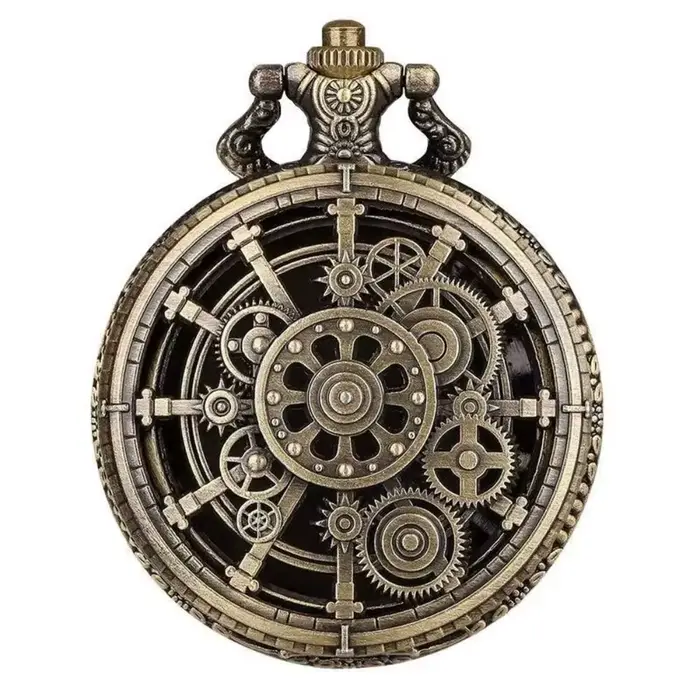 Montre de poche Steampunk en alliage de zinc design engrenage quartz avec chaîne pour homme et femme occasions spéciales vintage