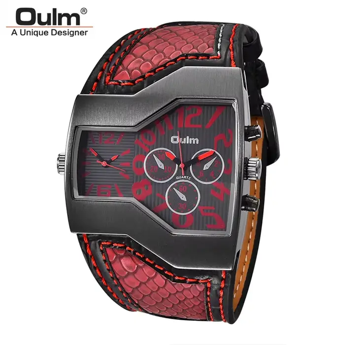 Oulm – montre à Quartz pour hommes, bracelet de Sport de plein air, deux fuseaux horaires, de stylis