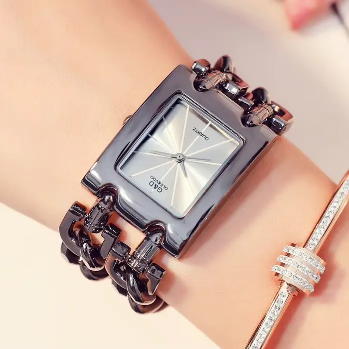 G & D-Montre-bracelet à quartz double bracelet pour femme