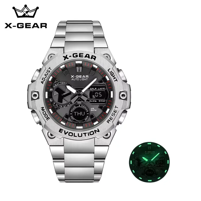 Montre multifonctionnelle pour homme X-GEAR en acier inoxydable avec rappel d'alarme