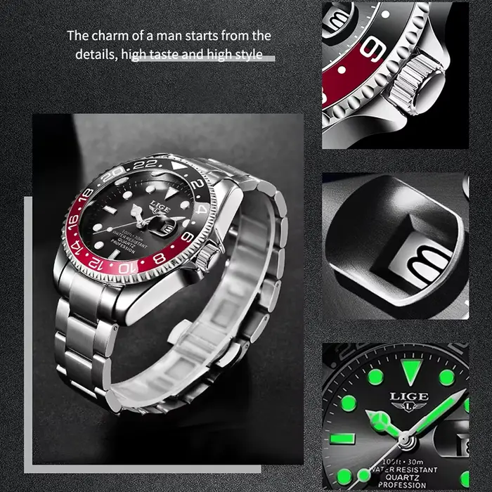 LIGE montre de plongée hommes mode affaires 3ATM étanche lumineux Quartz montres