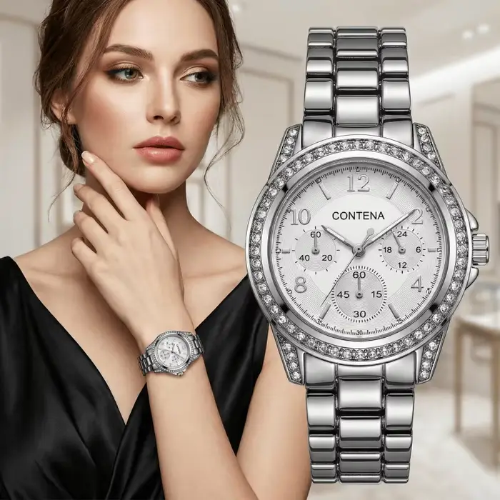 Montre JBAILI pour Femme en Acier Inoxydable avec Strass Tendance Style Fashion et Casual Occasions Spéciales