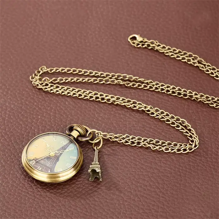 Montre de poche unisexe à quartz analogique avec imprimé chiffres romains en bronze