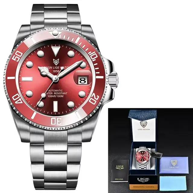 LIGE-Montre mécanique à tourbillon pour homme, étanche, automatique, sport, plongée, nouvelle collec