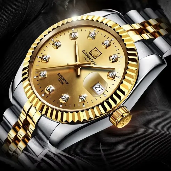 Montre Carnaval C8205 Automatique Or 18 Carats avec Cristal de Saphir Pour Femmes Occasions Spéciales
