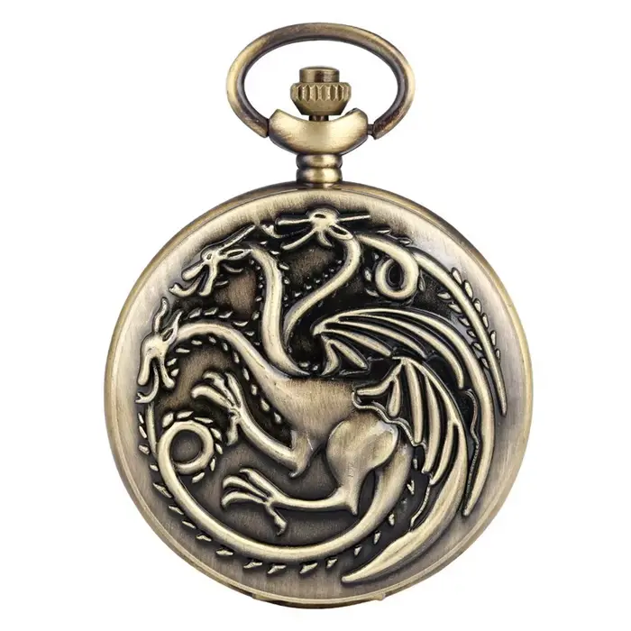 Montre de poche à Quartz Dragon à trois têtes, collier monstre de feu en Bronze Vintage, montre anti