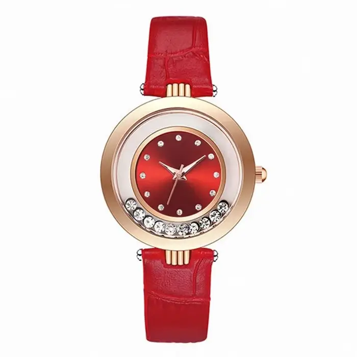 Montre à Quartz Analogique avec Ceinture en Cuir et Diamant pour Femme