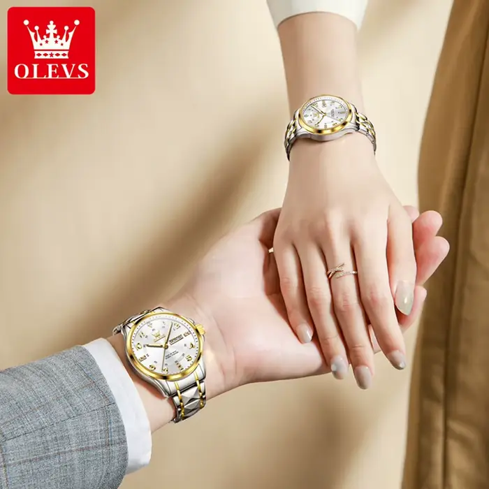 OLEVS marque de luxe Couple montre classiques double calendrier montre-bracelet pour hommes et femmes étanche amoureux