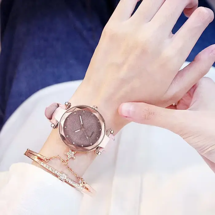 Ciel étoilé femmes montre Bracelet dames montre-Bracelet rose femme filles horloge mode cuir Simple montres Reloj Mujer Rosa