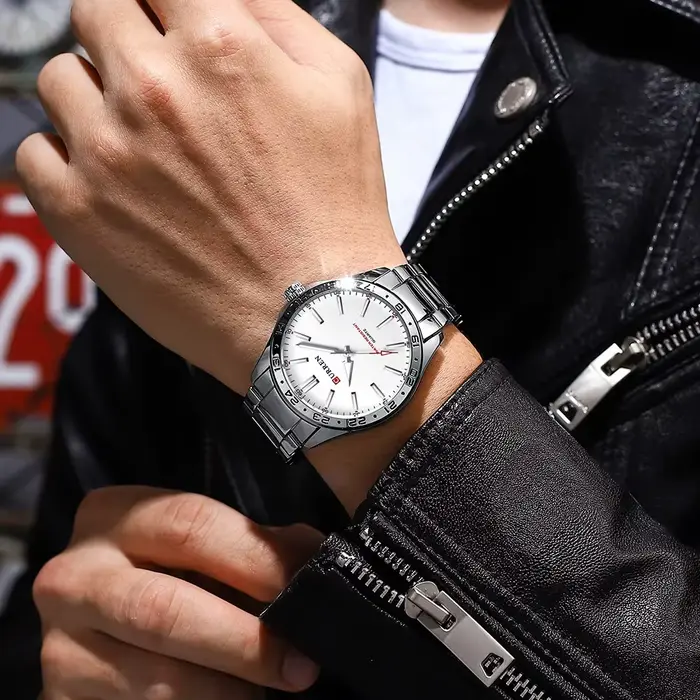 Montre homme sportive décontractée à quartz avec points lumineux pour hommes occasions spéciales style moderne robuste