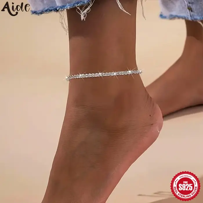 Chaîne de cheville scintillante en argent sterling S925