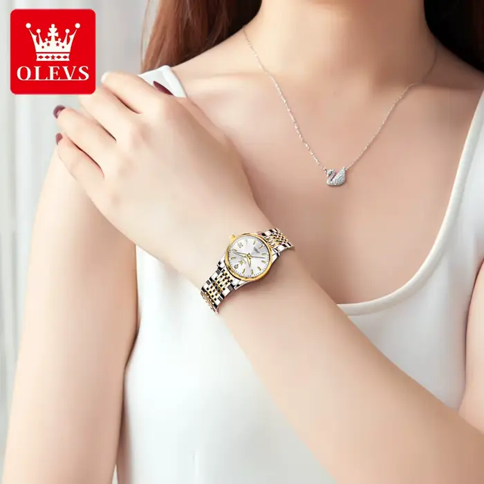 Montre femme automatique Olevs 6635 élégante avec bracelet acier inoxydable et mouvement mécanique pour diverses occasions