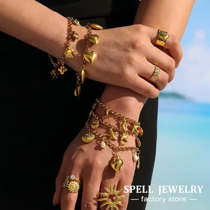 Bracelet chaîne en acier inoxydable plaqué or 18 carats