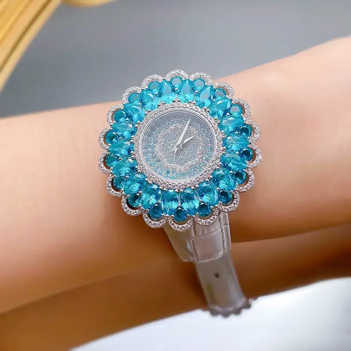 ZOCA montre de luxe Bling haute qualité Paraiba Tourmaline pierres précieuses