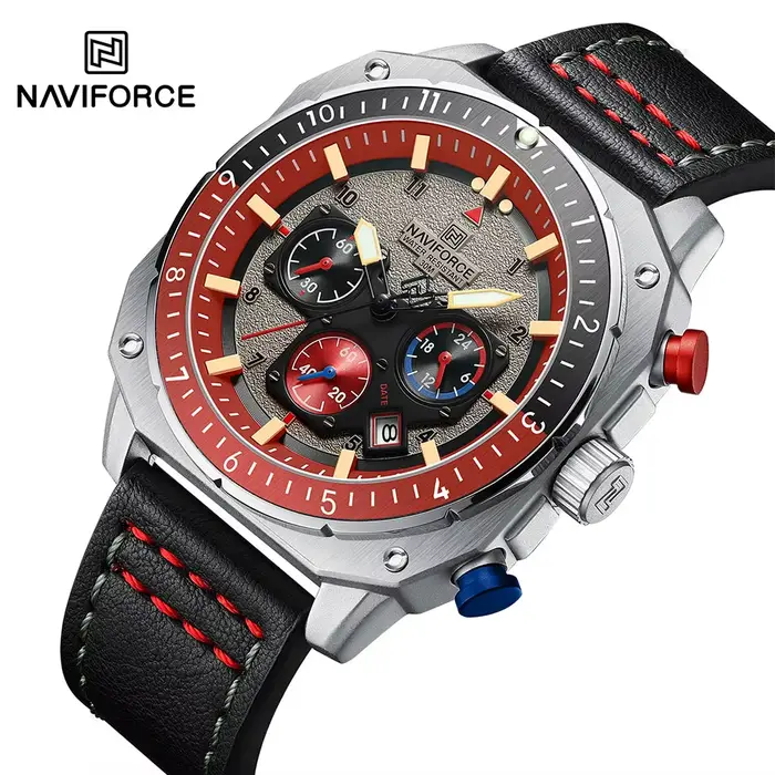 NAVIFORCE sport multifonction étanche montres pour hommes mode cuir marque de luxe Quartz analogique lumineux carré montre-bracelet