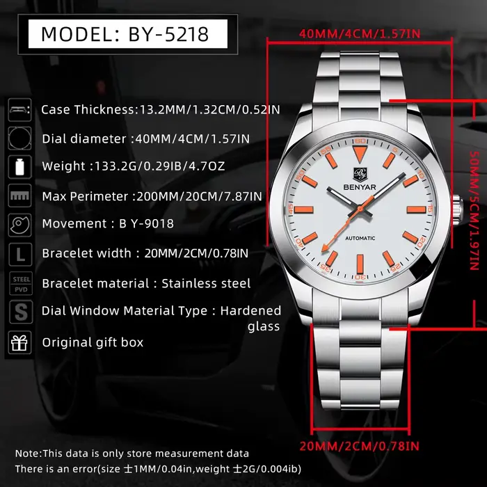 BENYAR 2025 nouvelle mode luxe montre automatique pour hommes 50M étanche en acier inoxydable mécanique montres