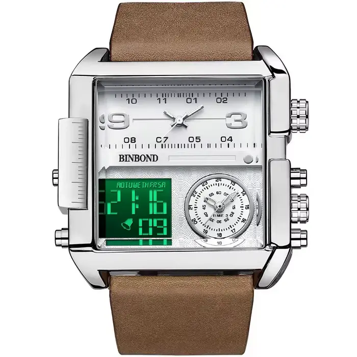 Montres de luxe en or pour hommes, grand cadran multifonction en acier inoxydable, étanche, double h