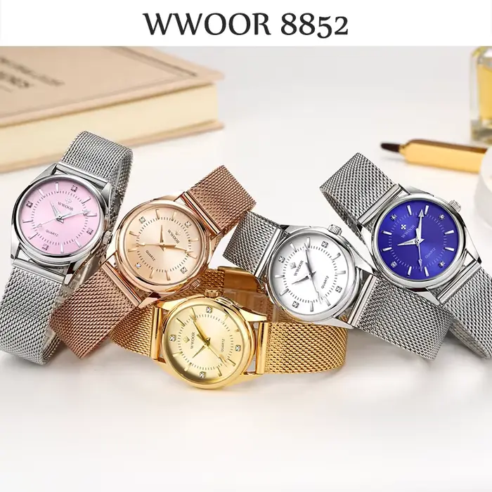 WWOOR marque de luxe robe montre en or dames élégant diamant petites montres à Quartz pour femmes en acier maille horloge zegarek damski