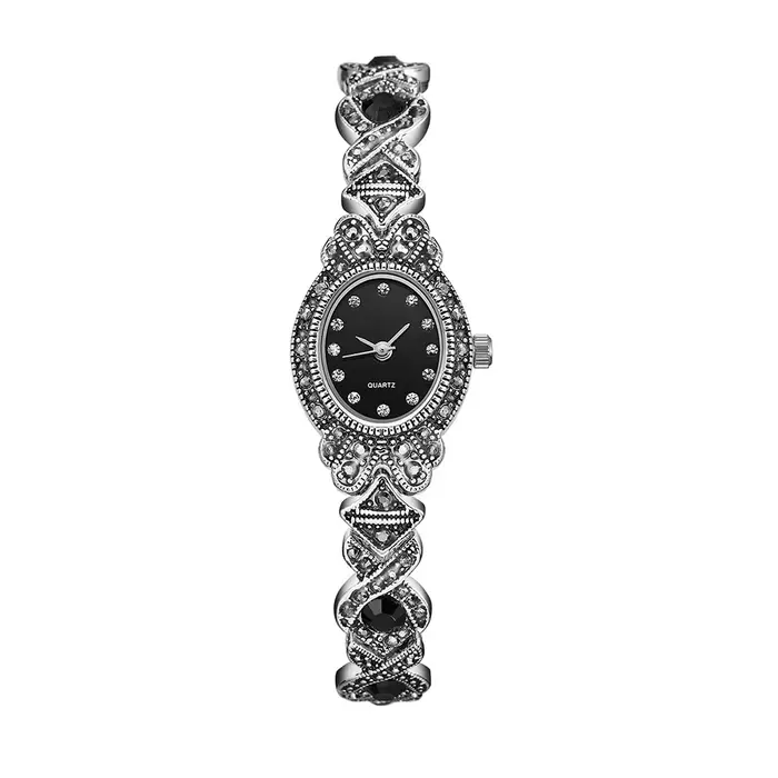 Montre à Quartz Vintage Strass Bracelet Alliage Sculpté Mode Rétro Cadeau Femme Occasions Spéciales