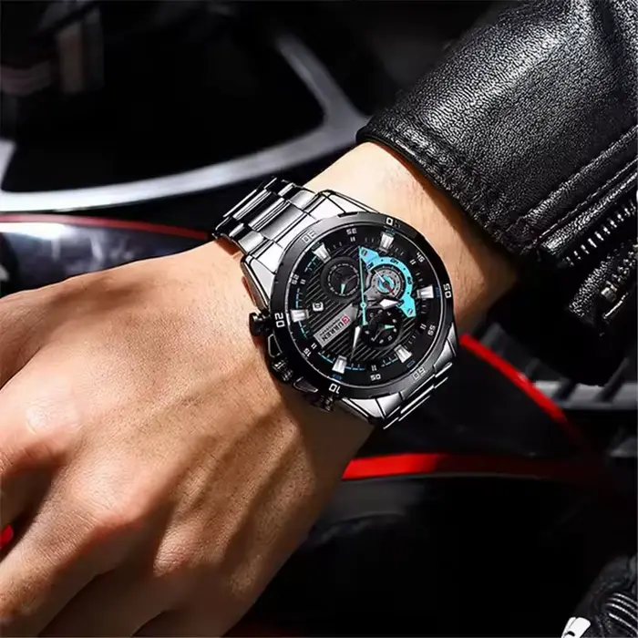 Montre Curren 8402 en Acier Inoxydable Design Créatif Cadran Lumineux Chronographe Montre Luxe Homme Occasions Spéciales