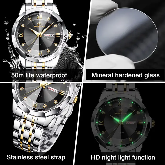 ERNIE KLEIN luxe hommes montres affaires haut marque homme montre-bracelet étanche lumineux Date semaine Quartz montre