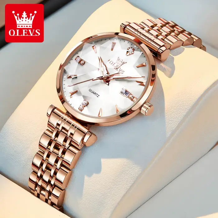 OLEVS 5536 femme montre à Quartz de luxe or Rose bracelet en acier losange verre dames montre-bracel