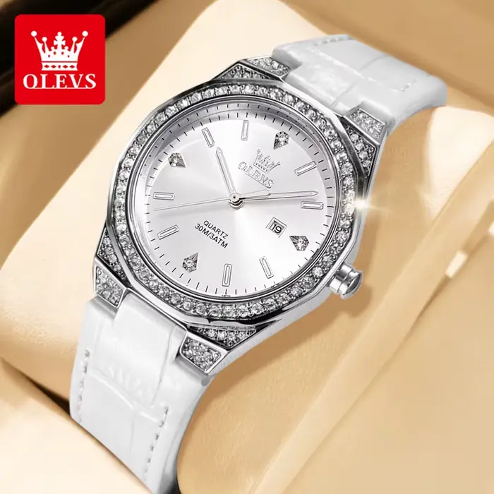 OLEVS 5606 montre pour femme lumière originale mode Quartz montre-bracelet bracelet en cuir diamant lunette étanche