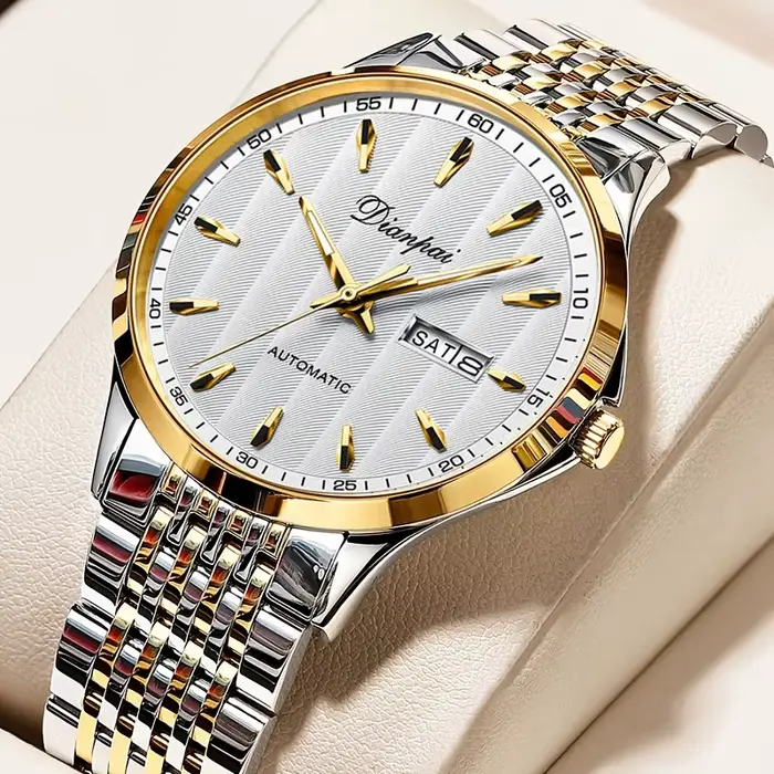 Dianpai montre mécanique entièrement automatique pour hommes double calendrier