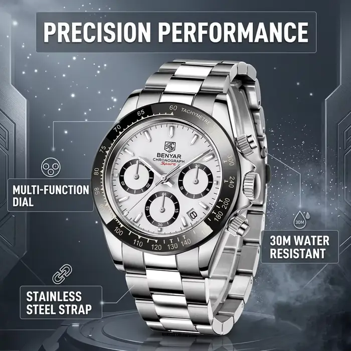Montre BENYAR Quartz Homme Style Casual Chronographe Résistante à L'eau Occasions Spéciales