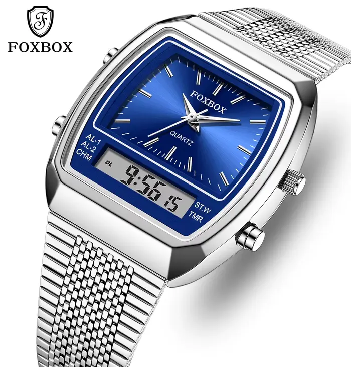 FOXBOX montres à Quartz de luxe mode double affichage temps pour hommes femmes Sports de plein air semaine étanche montre-bracelet numérique Relojes