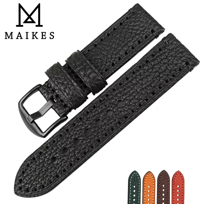 Bracelet de montre en cuir véritable noir brun clair rouge vert avec boucle en acier inoxydable pour montres traditionnelles occasions spéciales