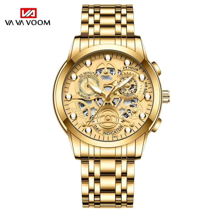 VA VA VOOM marque hommes montre 41mm à la mode cadran creux 3Bar étanche noir en acier inoxydable mo
