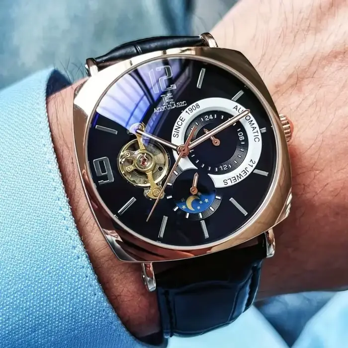 Montre mécanique pour homme rétro |   Élégant, cadran squelette, design ajouré, boîtier en alliage, 