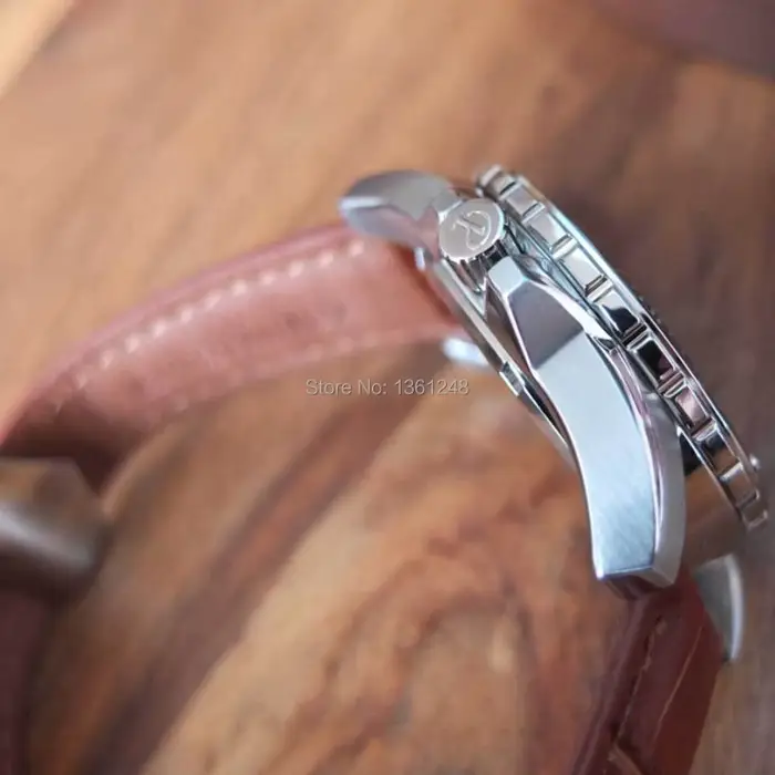 Montre Parnis en acier inoxydable 316L avec mouvement Miyota 8215 et bracelet en cuir brun pour homme occassions spéciales防水内容已根据指示移除。