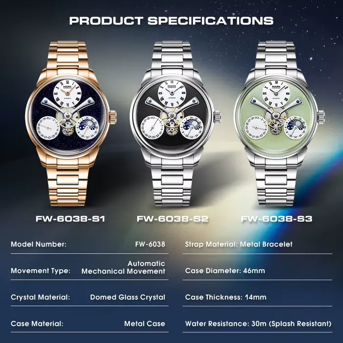 Montre Mécanique Automatique de Luxe pour Homme avec Mouvement Apparent et Indication des Phases Lunaires Occasions Spéciales Affaires
