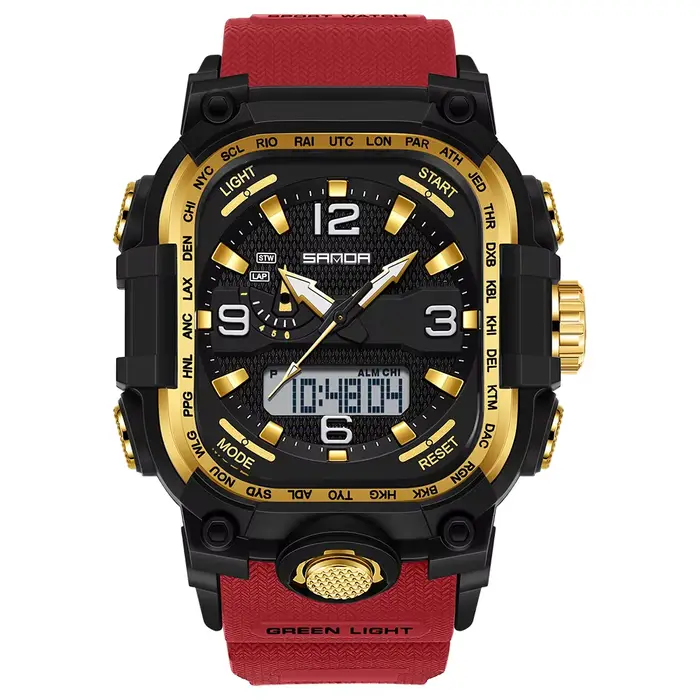 Montre pour homme SANDA, marque de luxe, double affichage, lumineuse, étanche, bracelet souple en TP