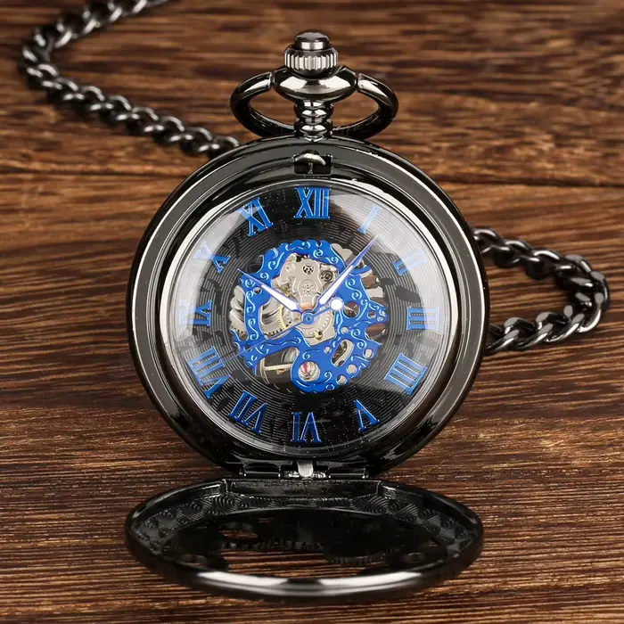 Montre de poche mécanique antique Steampunk design roue dengrenage transparente pendentif à remontage manuel homme occassions spéciales
