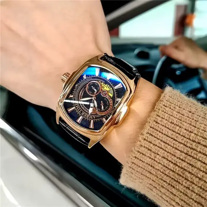 Montre punk pour homme de la marque Fax, grand cadran avec aiguilles lumineuses, bracelet en simili 