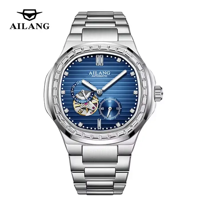 Montre Homme Luxe Haut de Gamme 2026 Carrée Saphir Acier Inoxydable Squelette Phase de Lune Mouvement Automatique Classique