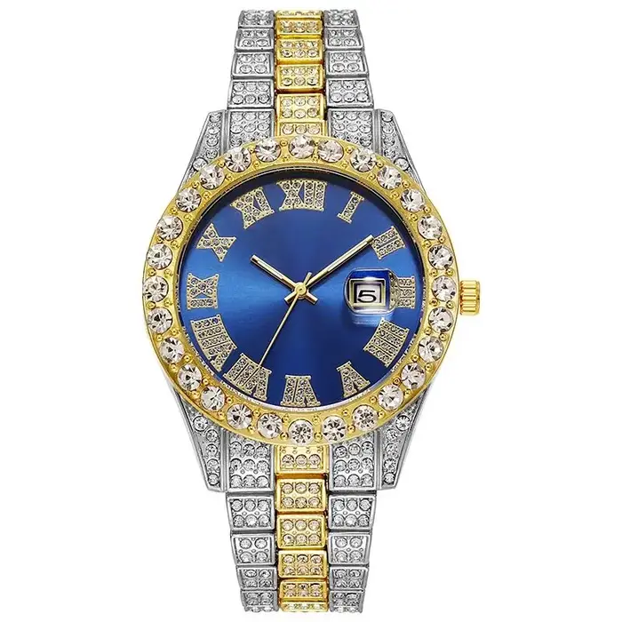 Montre à quartz avec bracelet en acier doré pour homme