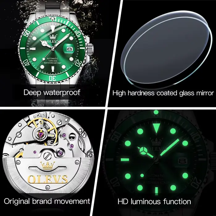 Montre OLEVS 6650 en acier inoxydable pour hommes avec mouvement automatique et bracelet en acier inoxydable élégant pour différentes occasions